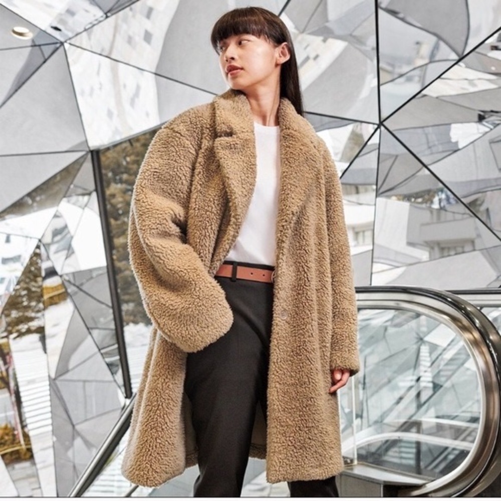 Uniqlo Tan Teddy Fleece Long Coat